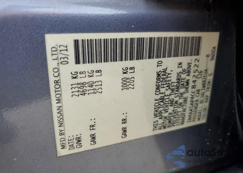 2012 Nissan Maxima S z USA, uszkodzony, nr VIN 1N4AA5AP4CC842522